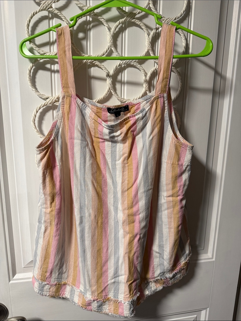 CHARLIE B Striped Scoop Tank in Pink, Cream, Gold, White